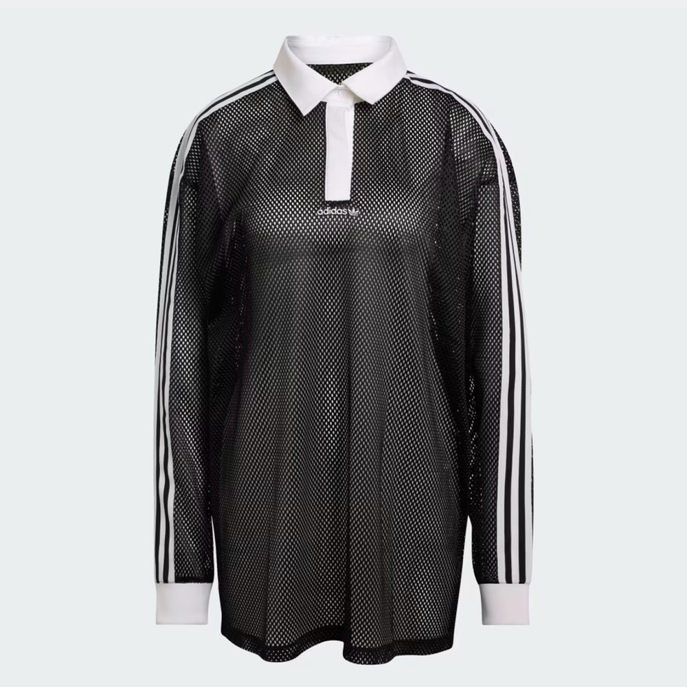 adidas Black & White Mesh Long-Sleeve Polo Dress